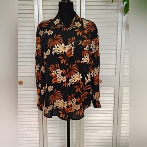 Diane Gilman Black Floral Silk Chiffon Button-Up Shirt Size M – Like New